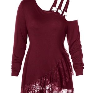 Plus Size Lace Irregular Hem Shirt